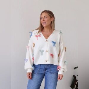 Dreamers Cream Knit Bows Cardigan